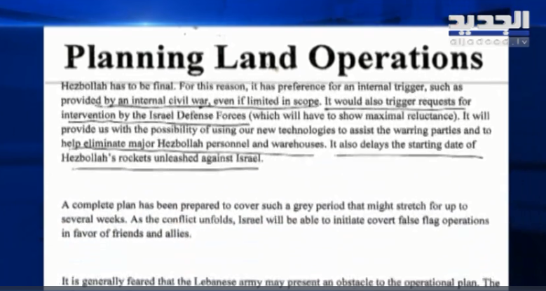 Secret US-Israeli document detailing plans for creating a civil war in Lebanon