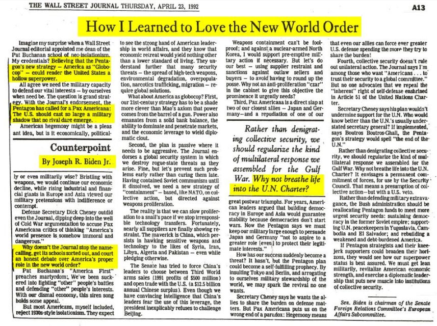 Come ho imparato ad amare il nuovo ordine mondiale - Joe Biden, 1992

